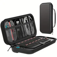 Akcesoria do Nintendo - TEMU Zgodne z Nintendo Switch 2 EVA Zipper Carrying Case - Przestronna, ochronna torba podróżna z wieloma przegródkami, czarny siatkowy design - miniaturka - grafika 1