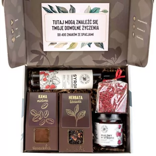 Zestaw prezentowy z herbatą, kawa czekolada syrop i maliny w syropie box - Zestawy upominkowe - miniaturka - grafika 1