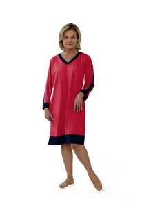 KOSZULA NOCNA DAMSKA 2XL CZERWONA DŁUGI RĘKAW DO KOLAN ELEGANCKA DLA MAMY BABCI - Bielizna nocna - miniaturka - grafika 1