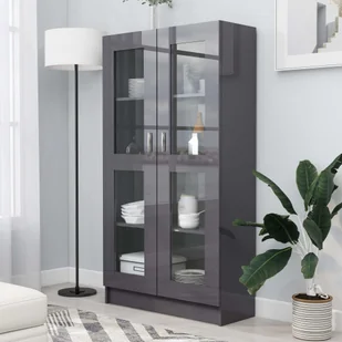 VidaXL Witryna, wysoki połysk, szara, 82,5x30,5x150 cm, płyta wiórowa 802767 VidaXL - Witryny - miniaturka - grafika 1