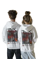 Bluzy męskie - TRENDYOL MAN BIAŁA BLUZA MĘSKA Z KAPTUREM Z NADRUKIEM ROCK L 5DA - miniaturka - grafika 1