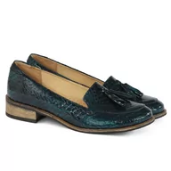 Półbuty damskie - Skórzane mokasyny Monax KT7 zielony - miniaturka - grafika 1