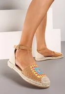 Espadryle damskie - Brązowe Płaskie Espadryle Zapinane Wokół Kostki na Sprzączkę z Podeszwą z Juty Biovella - miniaturka - grafika 1