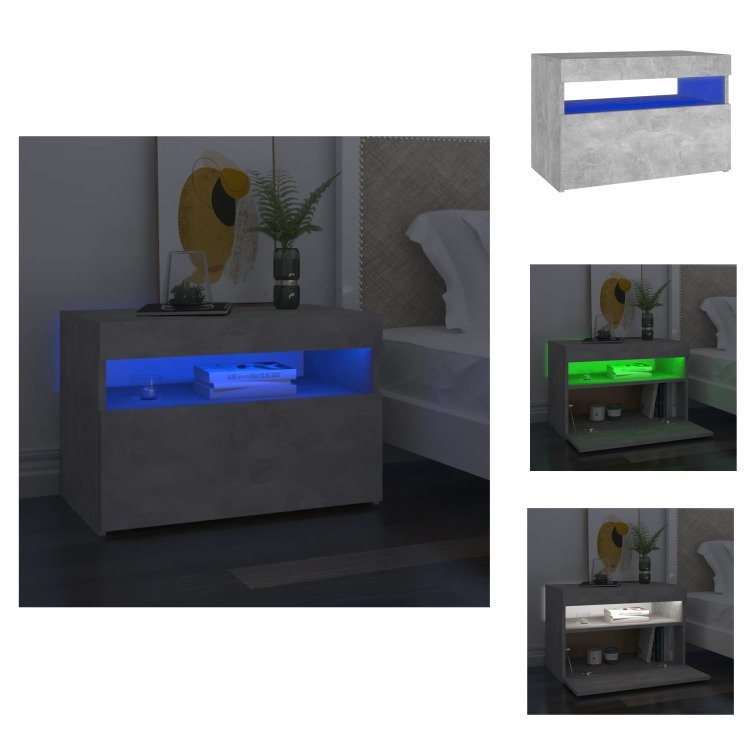 vidaXL Szafka nocna z oświetleniem LED betonowa szara 60x35x40 cm - Szafki nocne