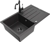 Zlewozmywaki z baterią - Mexen Bruno zlewozmywak granitowy 1-komorowy z ociekaczem i baterią kuchenną Carla, czarny nakrapiany - 6513-76-670700-70-B - miniaturka - grafika 1