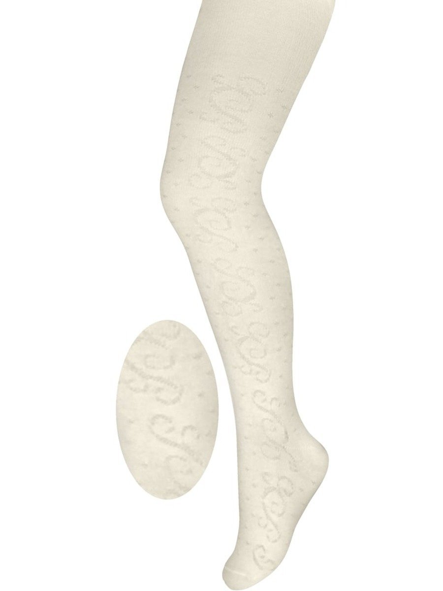 Dziewczęce rajstopy bawełniane ażurowy wzór ecru Milusie r.128/134