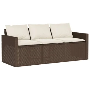 vidaXL Sofa ogrodowa z poduszkami 3-osobowa brązowa z polirattanu - Sofy ogrodowe - miniaturka - grafika 1