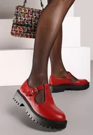 Półbuty damskie - Bordowe Półbuty na Platformie Wykończone Sprzączką Berilora - miniaturka - grafika 1