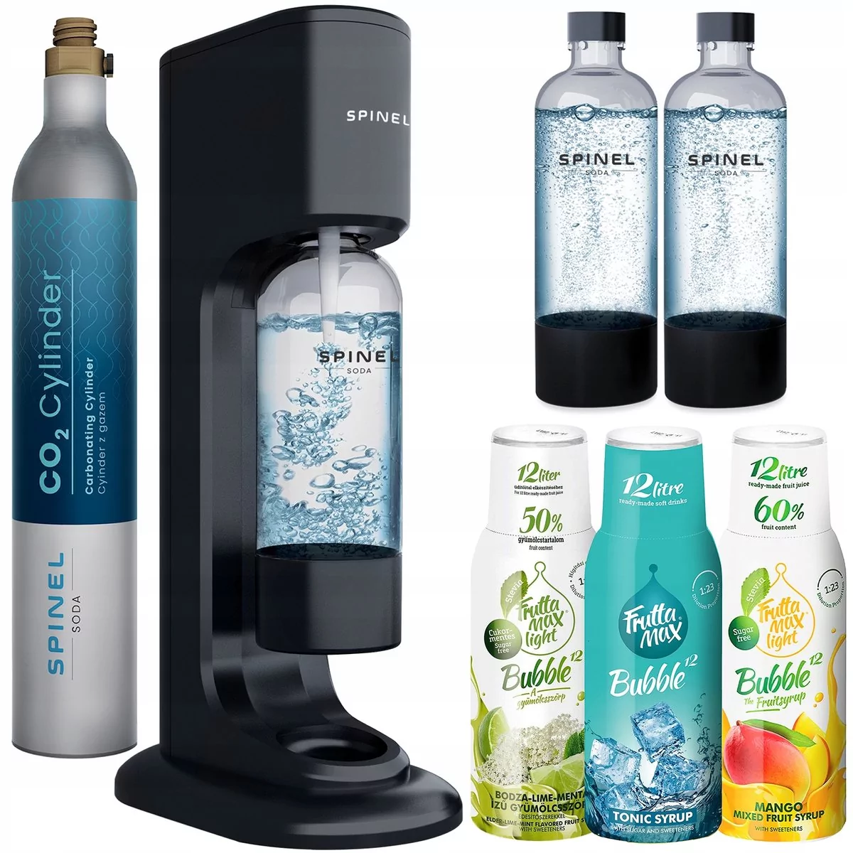 Saturator SpinelSoda BubbleON + Frutta Max Tonic 500 ml, limonka Mięta 500ml+ mango Light 500ml