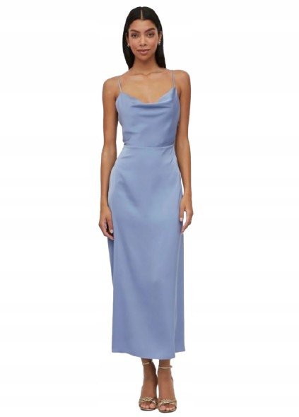 VILA NIEBIESKA SUKIENKA NA RAMIĄCZKACH DŁUGA LEJĄCA 42 J7A