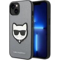 Etui i futerały do telefonów - Karl Lagerfeld Etui Saffiano Choupette Head Patch do Apple iPhone 14 Srebrny - miniaturka - grafika 1