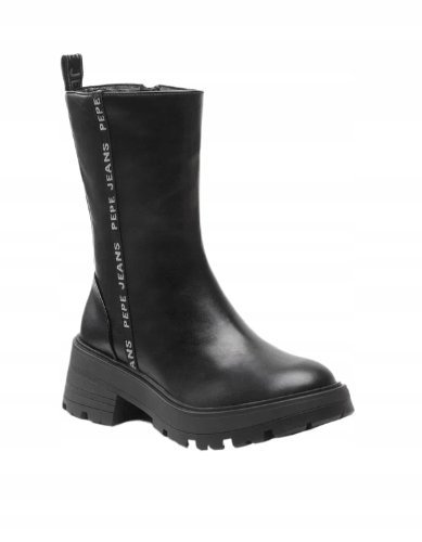 PEPE JEANS CZARNE BOTKI ZA KOSTKĘ NA KLOCKU Z LOGO 39 AWE