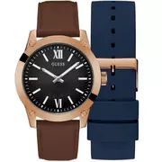 Zegarki męskie - Różowozłoty zegarek męski Guess Crescentz dodatkowym paskiem GW0630G3 - miniaturka - grafika 1