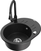 Zlewozmywaki z baterią - Mexen Kevin zlewozmywak granitowy 1-komorowy z ociekaczem i baterią kuchenną Elia, czarny/srebrny metalik - 6517-73-670101-70 - miniaturka - grafika 1