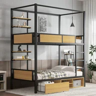 Łóżka dla dzieci i młodzieży - Łóżka piętrowe 2 x 90 x 200 cm z półką do przechowywania i 1 szufladą - Metal + MDF - Czarne i naturalne (Bez materaca) - miniaturka - grafika 1
