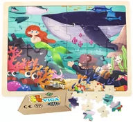 Zabawki sensoryczne - Drewniane Puzzle WIELORYB I SYRENKA dla najmłodszych Dzieci 2 3 4 5 lat latka 24 el VIGA - miniaturka - grafika 1