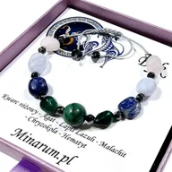Bransoletki - Bransoletka znak zodiaku Byk Kwarc różowy Malachit Lapis Lazuli bransoletka z kamieni naturalnych - miniaturka - grafika 1