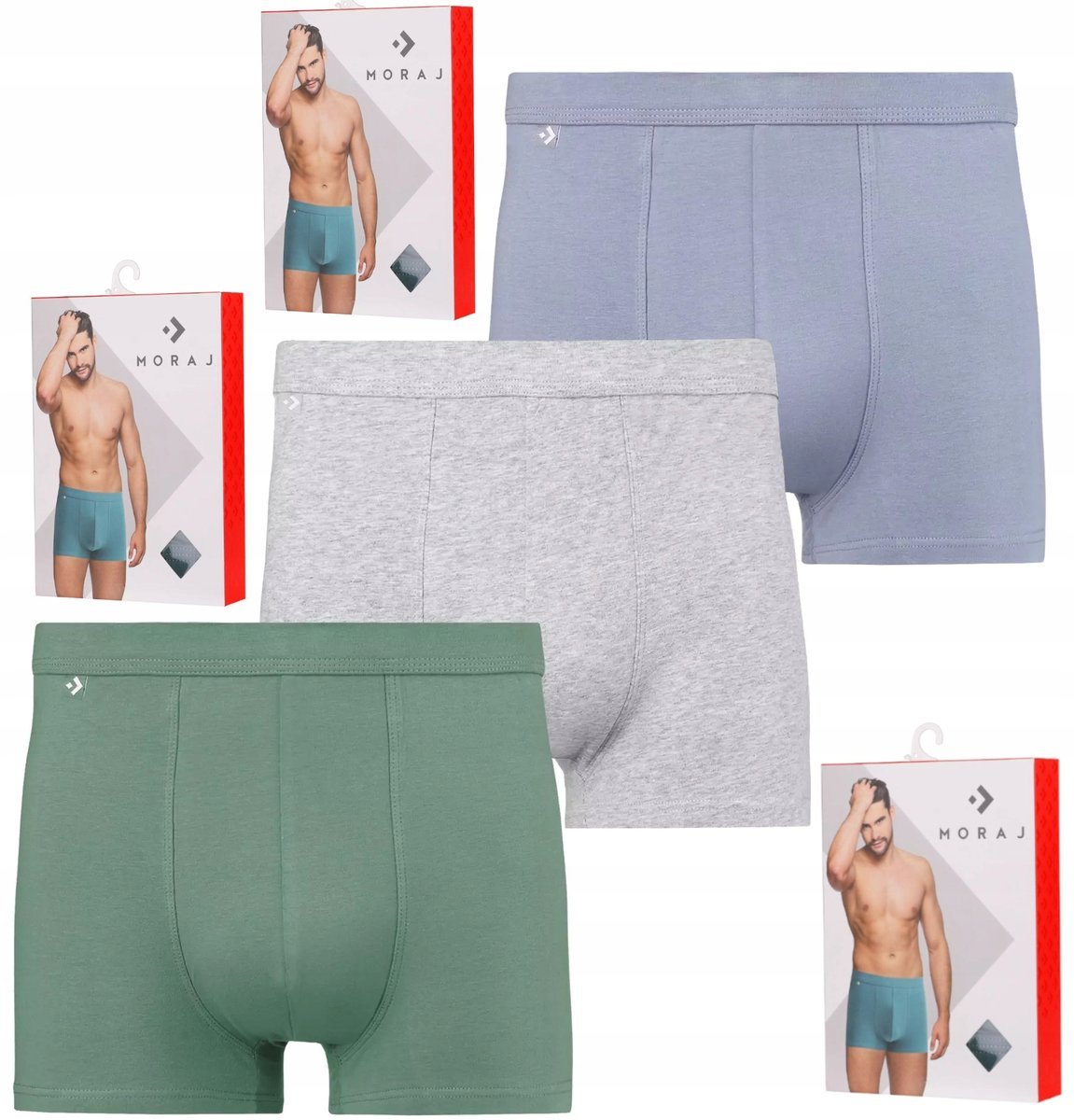 Bokserki Męskie Bawełna Gładkie KLASYCZNE DOPASOWANE MORAJ ZESTAW 3-PAK XL