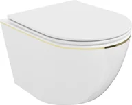 Miski WC - Mexen Lena miska wc Rimless z deską wolnoopadającą slim, duroplast, biała/złota linia - 30224005 - miniaturka - grafika 1