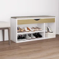 Szafki na buty - Ławka na buty z poduszką biała dąb sonoma 104x30x49cm - miniaturka - grafika 1