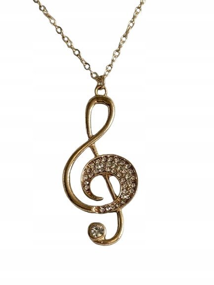 Naszyjnik Wisiorek Klucz Wiolinowy z Diamencikami Nuta Nutka Muzyczna Złota