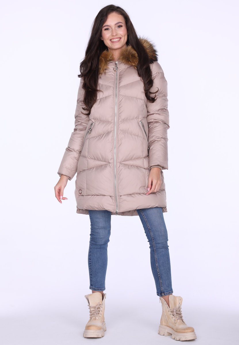 LEKKO TALIOWANA ZIMOWA KURTKA DAMSKA Z FUTRM JENOTA