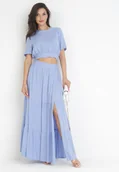 Komplety damskie - Niebieski 2-Częściowy Wiskozowy Komplet z Topem i Rozkloszowaną Spódnicą Halelle - miniaturka - grafika 1