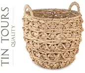 Dekoracje domu - OKRĄGŁY KOSZ Z UCHWYTAMI Z HIACYNTU WODNEGO 36x36x33/39 cm - miniaturka - grafika 1