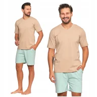 Piżamy damskie - PIŻAMA MĘSKA Dwuczęściowa T-Shirt z Krótkim Rękawem Szorty Gładka MORAJ L - miniaturka - grafika 1