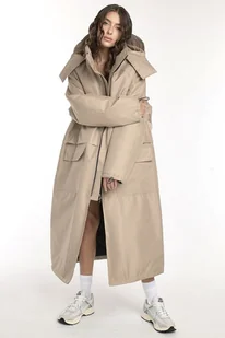 Ocieplana Parka Longline Hoodie Oversize Mocca - Płaszcze damskie - miniaturka - grafika 1