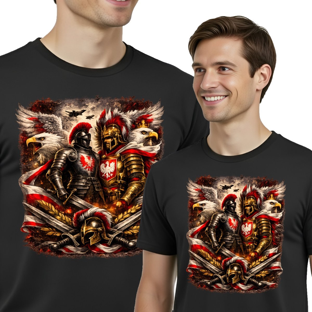 Koszulka Patriotyczna Męska Polska Godło Husaria Prezent S Czarna F42