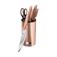 Noże kuchenne - Zestaw 5 noży z nożyczkami w bloku Rose Gold, z powłoką nieprzywierającą - miniaturka - grafika 1