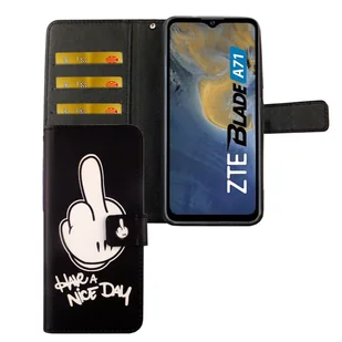 Etui ZTE Blade A71 Etui na telefon komórkowy Pokrowiec ochronny z klapką i miejscem na kartę, Kolor: Have A Nice Day Black - Etui i futerały do telefonów - miniaturka - grafika 1