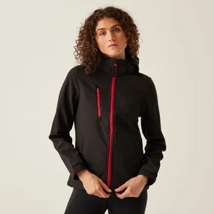 Regatta Professional Damski softshell z kapturem Venturer Czarno-czerwony, Rozmiar: 46 - Kurtki i kamizelki sportowe damskie - miniaturka - grafika 1