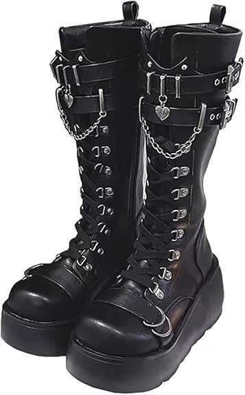 BUTY DAMSKIE GLANY KOZAKI NA PLATFORMIE W STYLU GOTYCKIM ROZMIAR 38