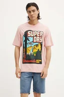 Koszulki męskie - Superdry t-shirt bawełniany męski kolor różowy z nadrukiem M1012187A-MDM - miniaturka - grafika 1