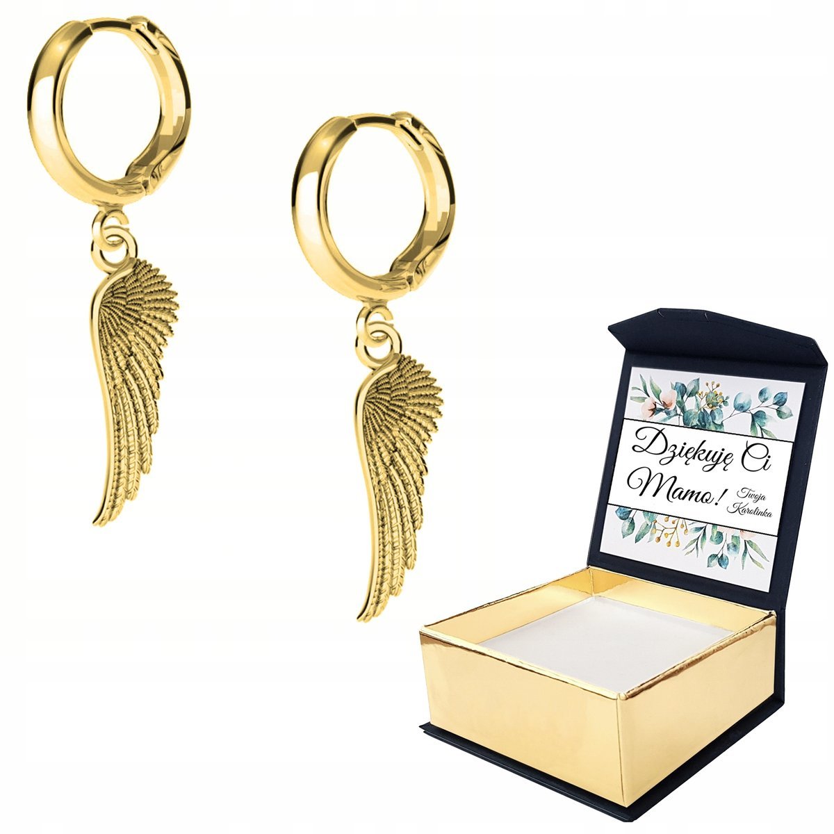 Kolczyki złote 925 Skrzydła Anioł WŁASNY NADRUK