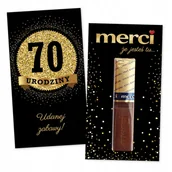 Bombonierki i czekoladki - 10x PODZIĘKOWANIA NA 70 URODZINY DLA GOŚCI merci lat - premium - CZARNY - miniaturka - grafika 1