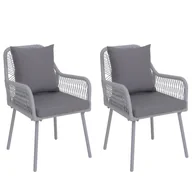 Fotele i krzesła ogrodowe - Zestaw 2 krzeseł ogrodowych HWC-O12, outdoorowe poduszki siedziska/oparcia, plecionka aluminiowa Rope ~ jasnoszara, obicie jasnoszare - miniaturka - grafika 1