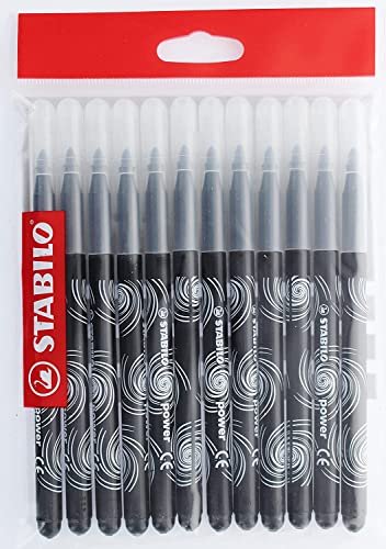 Stabilo Power – 12 długopisów z filcową końcówką, średnia końcówka, czarny