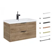 Szafki łazienkowe - JELLOW 169185 Zestaw łazienkowy - szafka z umywalką ceramiczną 80cm. dąb - miniaturka - grafika 1