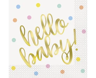 Serwetki papierowe Hello Baby, złote, rozm. 33x33 cm, 16 szt. - Dekoracje i nakrycia stołu na imprezę - miniaturka - grafika 1