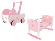 Wózki dla lalek - PLAYTIVE Drewniana kołyska lub wózek dla lalek - miniaturka - grafika 1