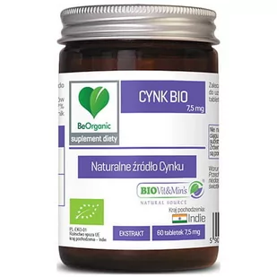 Beorganic Cynk BIO 7,5 mg Naturalne źródło Cynku (60 tab) BeOrganic brg-039 - Witaminy i minerały - miniaturka - grafika 2