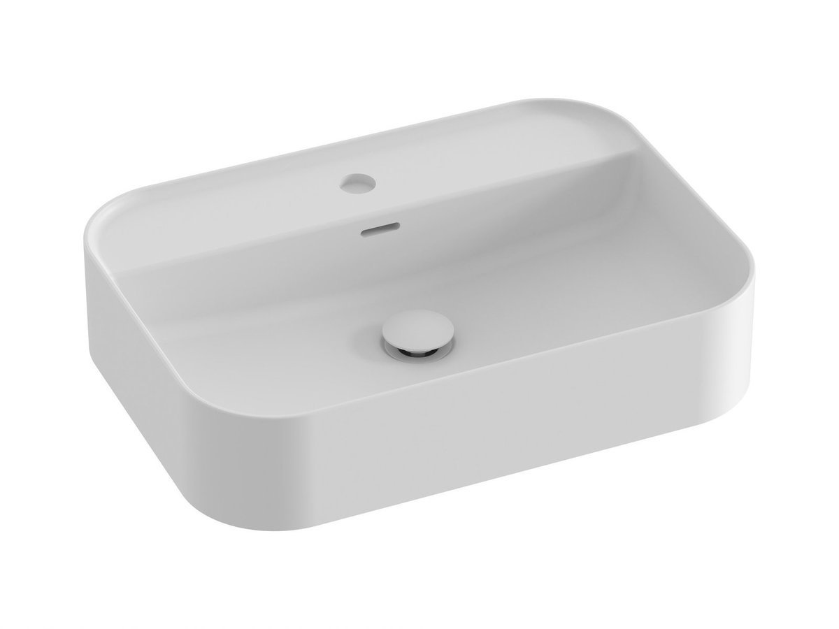 Ravak Prostokątna umywalka ceramiczna nablatowa z półką Ceramic R Slim Shelf 550 biały mat 1szt