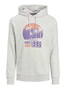 JACK & JONES Męska bluza z kapturem JJSUMMER COOL Sweat Hood, biały melanż, L, bia?y melan?, L - Bluzy męskie - miniaturka - grafika 1