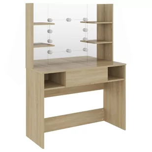 shumee Stolik do makijażu z LED 100x40x135 cm MDF kolor dębowy - Toaletki - miniaturka - grafika 1