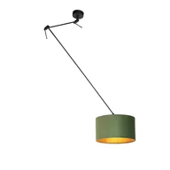 Lampy sufitowe - QAZQA Lampa wisząca regulowana czarna klosz welurowy zielono-złoty 35cm - Blitz I - miniaturka - grafika 1