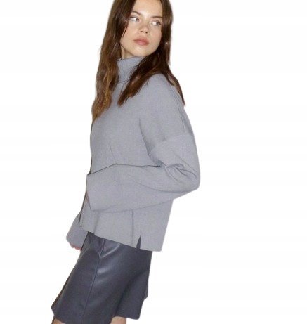 NOISY MAY SZARY SWETER Z GOLFEM I SZEROKIMI MANKIETAMI M XQA