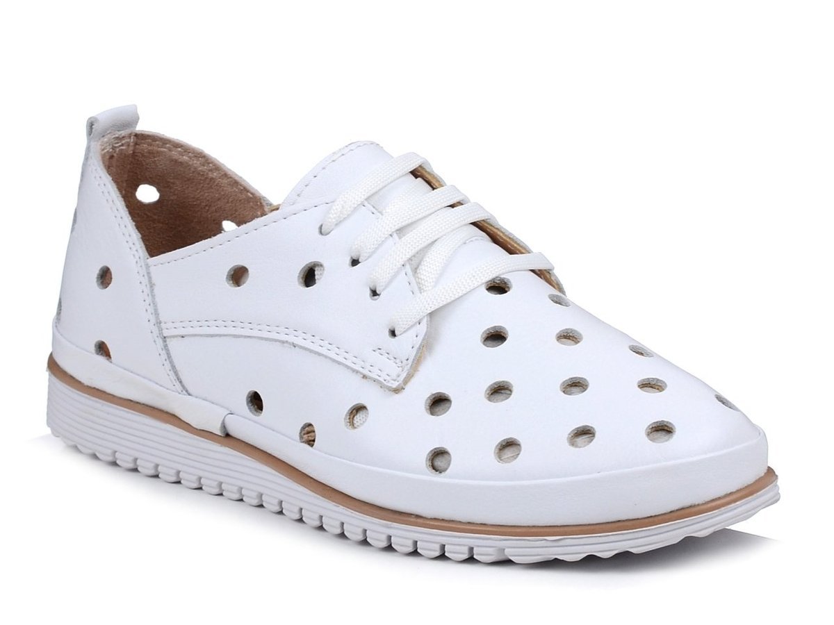 Buty damskie skórzane białe sznurowane ażurowe Loretta Vitale 564 -36